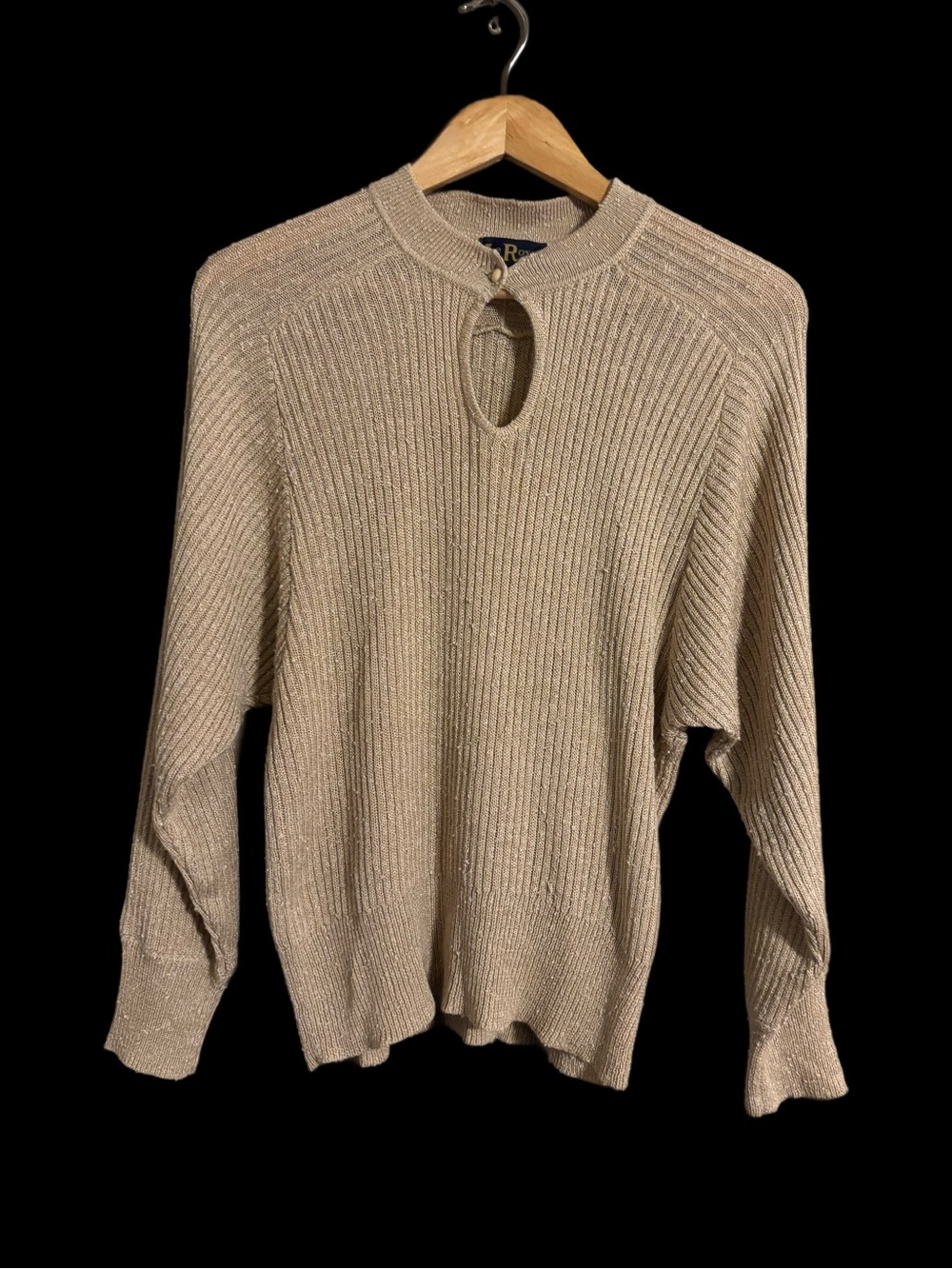 Vintage 70’s Keyhole Neckline Retro  LeRoy Knitwear Sweater Tan Women’s Size L